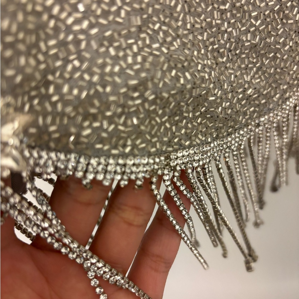 Clio Peppiatt Charms Silver Beaded Fringe Mini Dress Size S - Picture 8 of 8